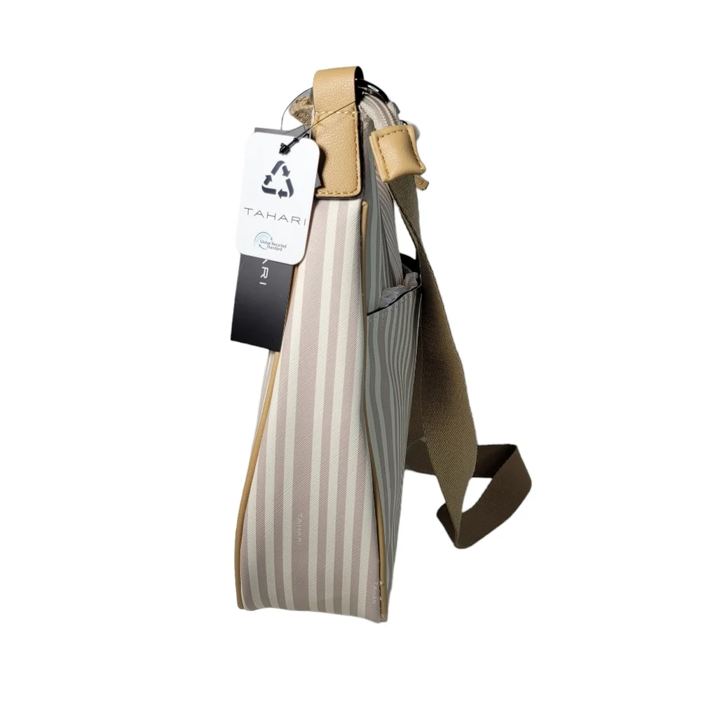 Tahari Logo Hobo bag in sand stripe NWT
